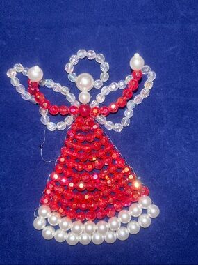 Red Beaded Angel Holiday Ornament - Brand Unknown